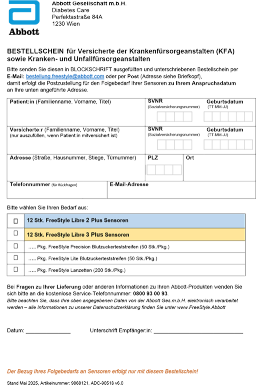 KFA Bestellformular für FreeStyle Libre 2 Plus Sensoren
