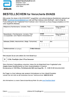 BVAEB Bestellformular für FreeStyle Libre 3 Plus Sensoren