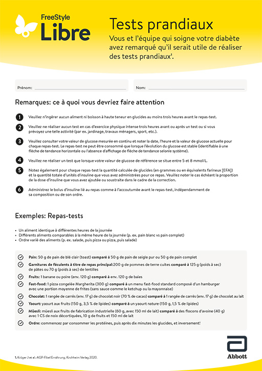 Aide pour les tests post-prandiaux