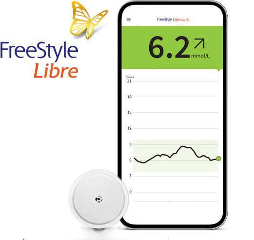 FreeStyle Libre System shown on a smartphone.