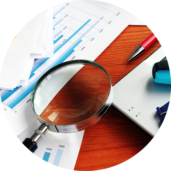 Magnifying glass and documents