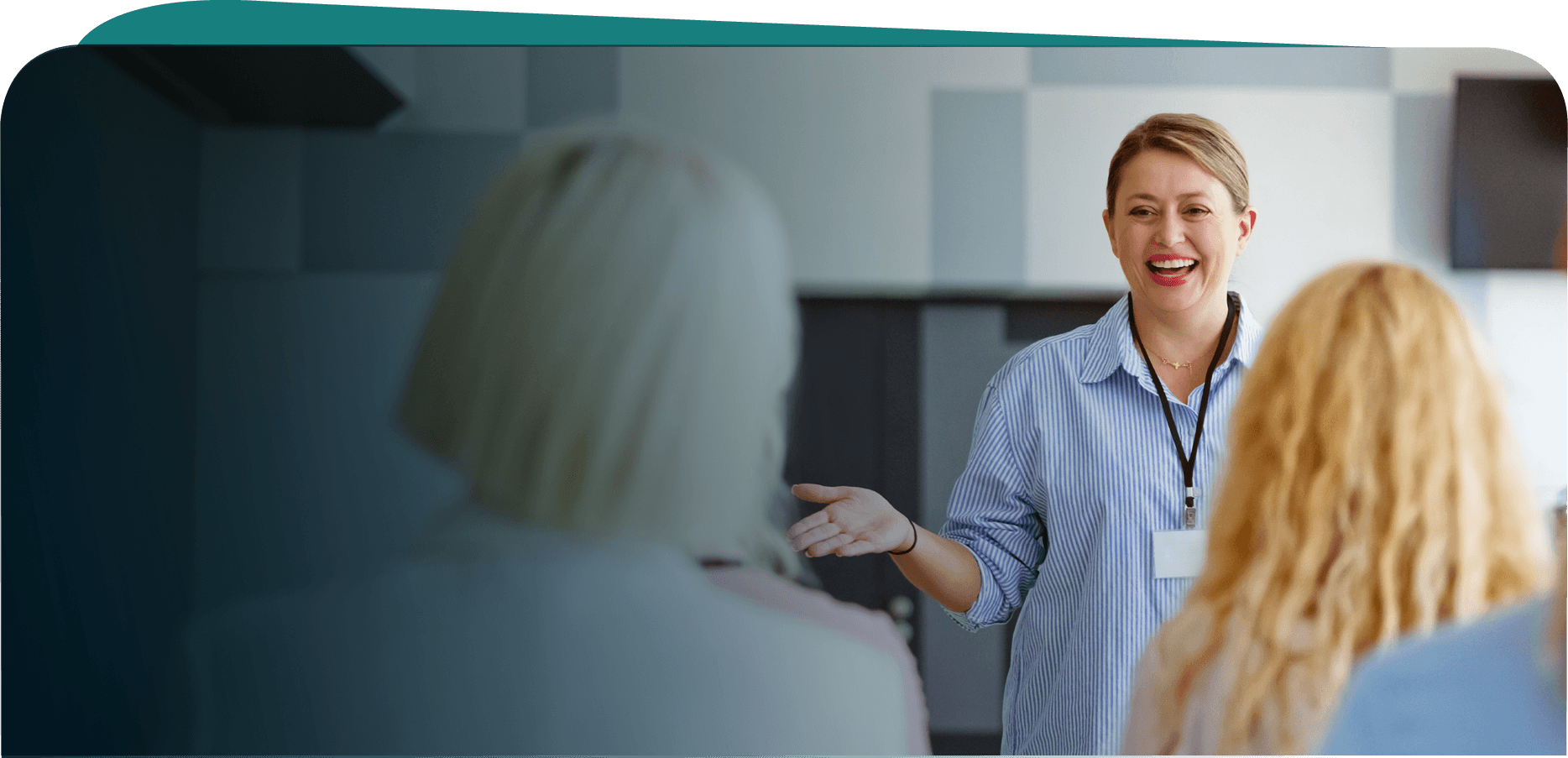 woman explaining to an audience