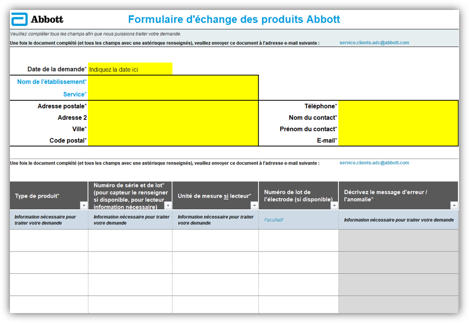 Formulaire pour les établissements de santé exclusivement