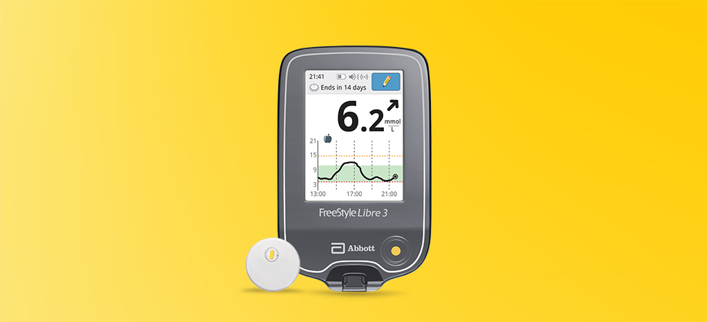 FreeStyle Libre 3 reader with FSL3 Plus sensor next to it