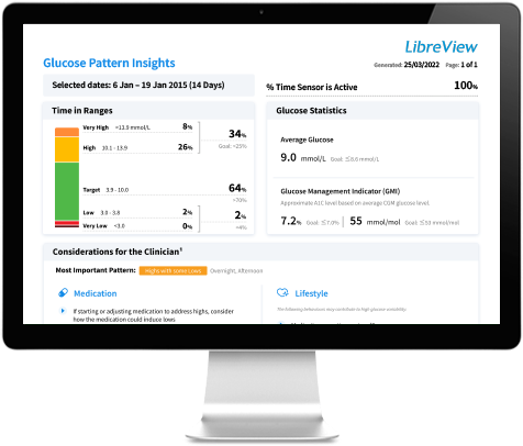 LibreView program on a computer screen