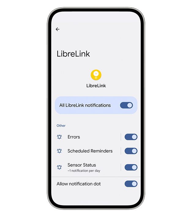 LibreLink settings shown on Android.