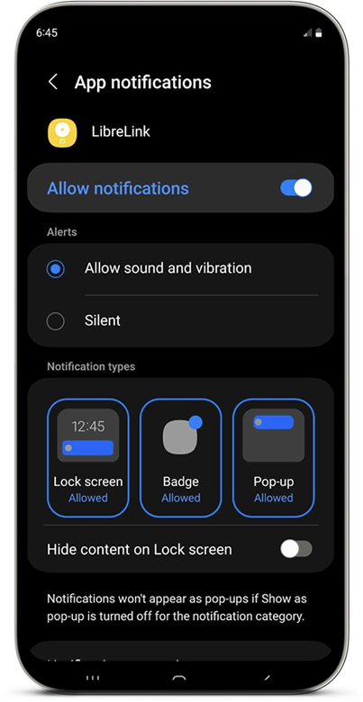 LibreLink settings shown on Android.