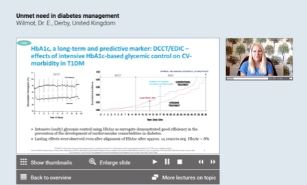 Unmet need in diabetes management playing in one window and a Healthcare Professional watching it in another window.