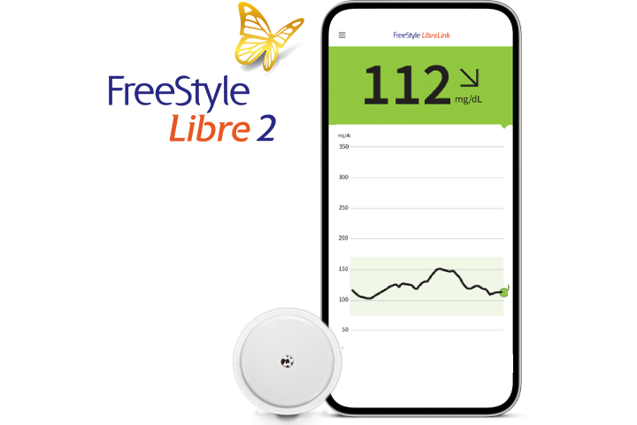FreeStyle Libre 2 System shown on a smartphone.