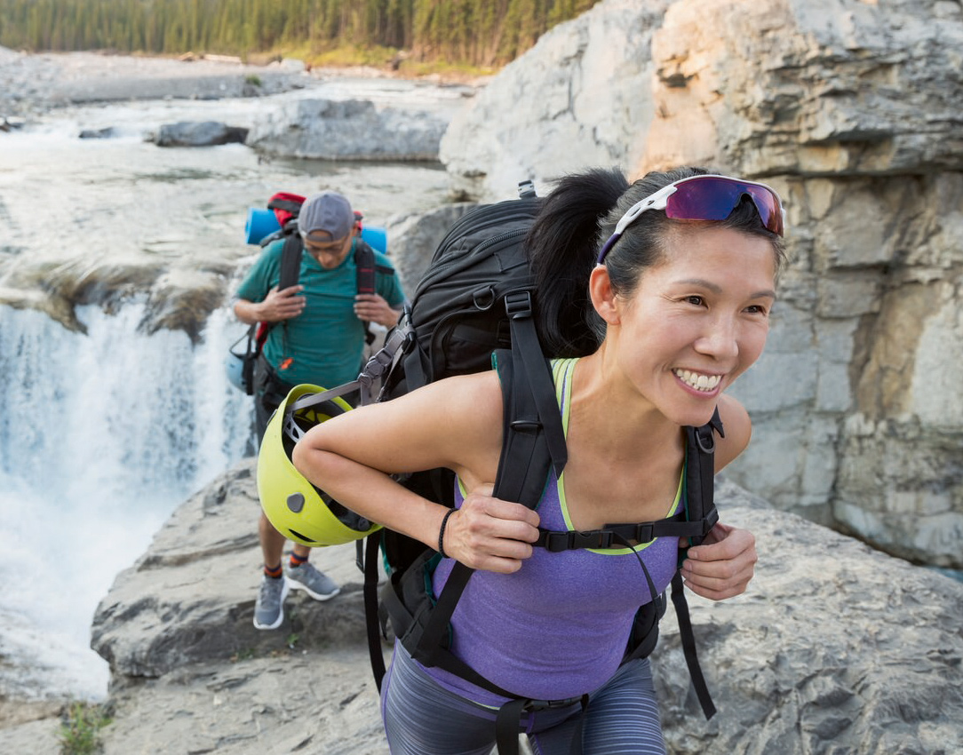 Woman with backpack hiking