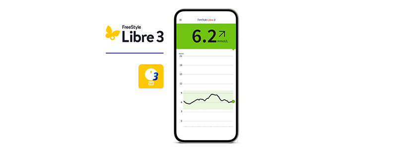 FreeStyle Libre 3 System shown on a smartphone.