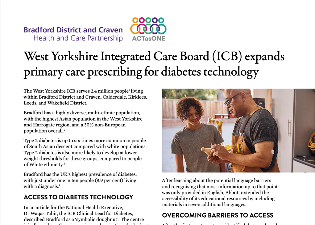 West Yorkshire Integrated Care Board (ICB) expands primary care prescribing for diabetes technology