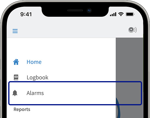 Step 1: Tap alarms in menu