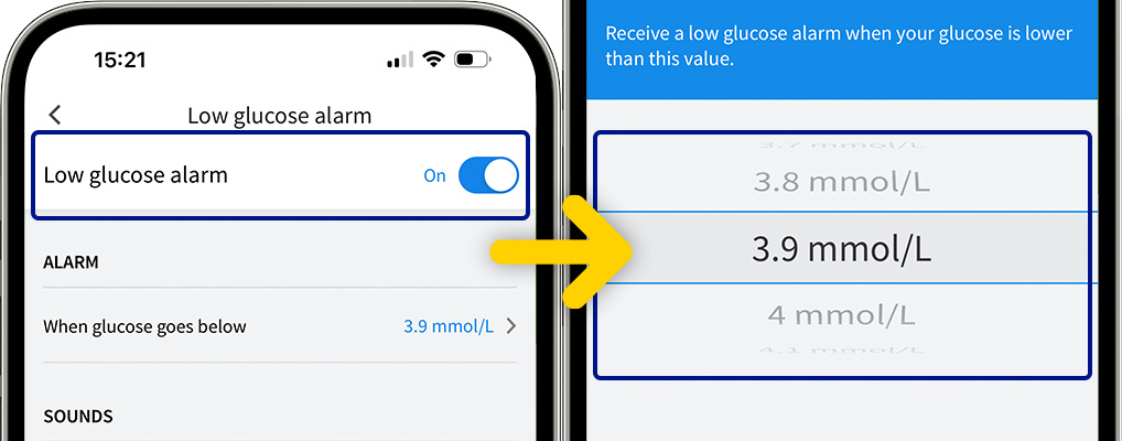 Step 3: scroll to select Low Glucose Value